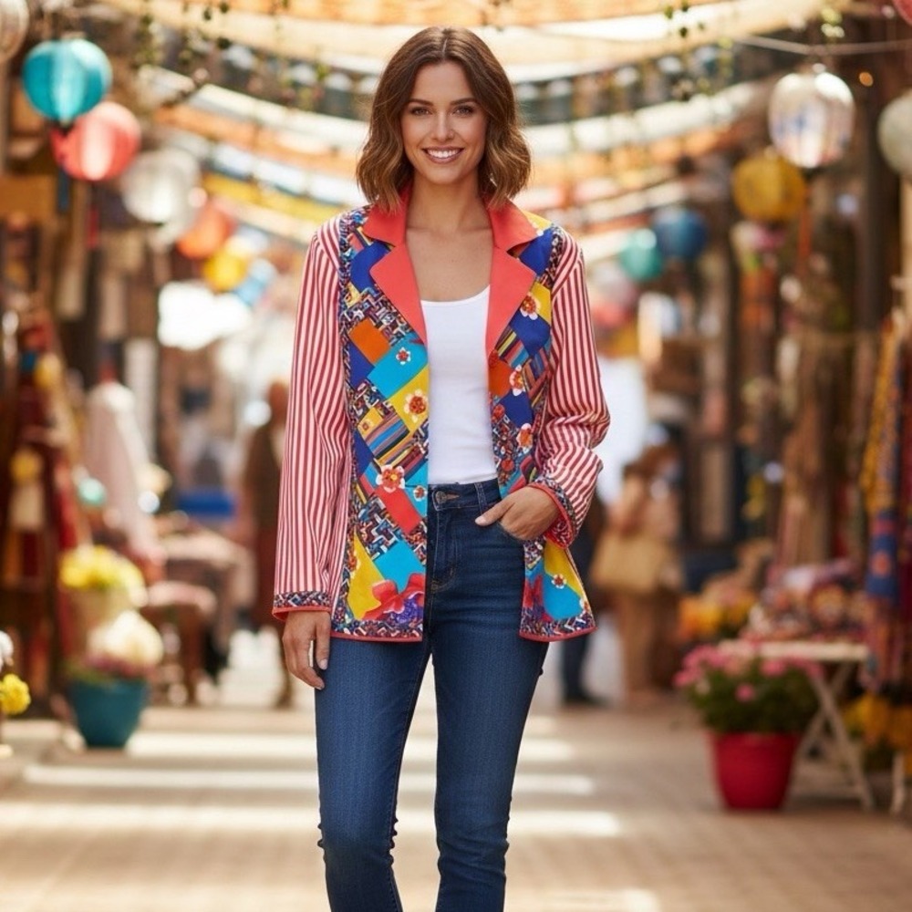 KOOS of Course Reversible Silk Patchwork Jacket Blazer Artsy Retro M Maximulist